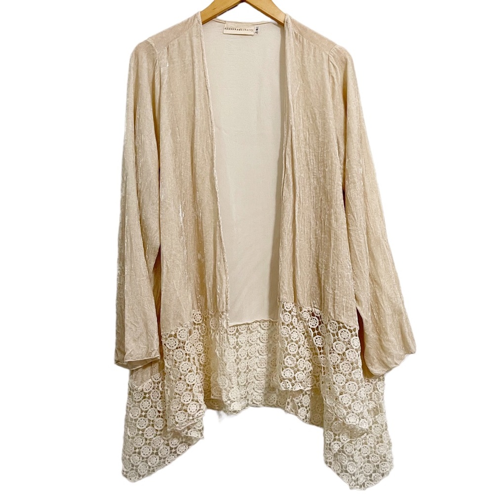 Johnny Was 4LoveandLiberty Crochet Velvet Ivory Kimono Cardigan Size Small